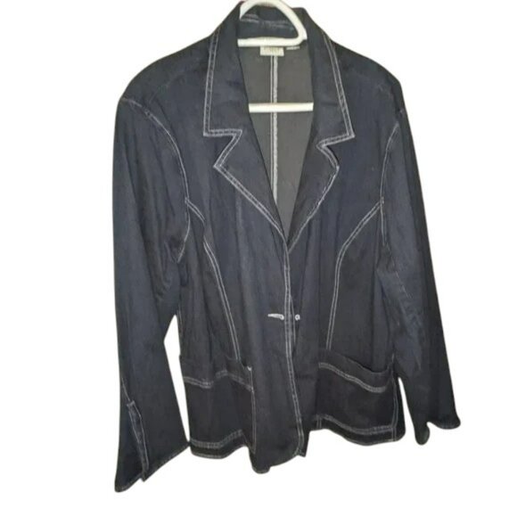 *3 FOR $9* Cato Woman Dark Denim Stretch Long Sleeve Jean Jacket Blazer Coat - Picture 1 of 4